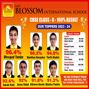 GEI's Blossom International School students have achieved 100% results in the CBSE board 2022-2023.